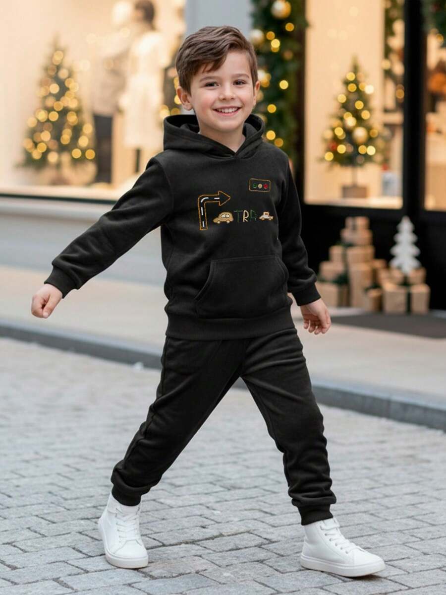 Pants Para Niño Sudadera Con Capucha, Jogger, Diseño Urbano - Negro - Ver 1