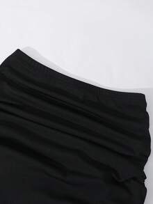 SHEIN 两件套少女T恤+针织裙套装，罗纹露肩荷叶边蝴蝶结装饰不对称下摆长袖修身可爱短款T恤搭配优雅黑色长裙，适合派对、返校、法式时尚、公主风、婚礼、生日等场合。 - 黑色 - 查看 5