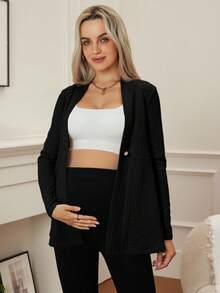 SHEIN Women's New Jacquard Textured Single Button Long Sleeve Jacket, Autumn/Winter