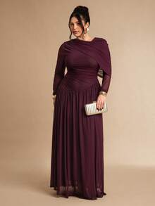 SHEIN BAE Plus Size Women Coffee Brown Long Sleeve Mesh Knit Asymmetrical Dress,Apricot Elegant Dress, Autumn Dress, Elegant Dress, Suitable For Nightclub Party, Going Out, Autumn Women's Wear, Old Money, Party, Cocktail Party, Formal Occasion, Date Dress,Formal Dresses For Women,Wedding Guest Dress Women,Dress Plus Size Woman,Dresses Casual,New Years Outfit Women,Plus Size Woman Dresses,Christmas Outfit Women,Dresses Casual,Gown For Women Elegant,Birthday Dress,Sexy, Plus Size Evening Gowns, - Coffee Brown - View 3