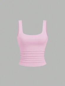 Sweetra Áo ba lỗ không tay viền bèo nhún tối giản màu trơn dành cho nữ, mặc hàng ngày - Nhiều màu - Xem 5