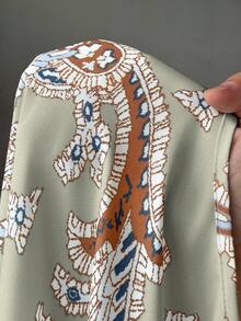 Elenzga 加大码蝙蝠袖圆领印花宽松连衣裙，适合度假和聚会 - 綠色 - 查看 3