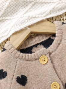 SHEIN Baby Girl Casual Full Heart Pattern Raglan Sleeve Button-Front Cardigan Jumpsuit With Hood, Autumn/Winter Baby Set Autumn Winter Season Vintage Winter Baby Clothes Baby Girl Clothes Spring Fall Baby Clothes Neutral Warm Baby Girl Clothes Baby Knitted Outfit Newborn Baby Winter Clothes Baby Christening Outfit Knitted Baby Outfit Baby Girl Heart Outfit Knit Baby Outfit Baby Sweater Romper Baby Sweater Sets Baby Sailor Outfit Newborn Christmas Clothes Baby Girl Outfit Baby Romper Newborn Sweater Romper Neutral Baby Clothes Unisex Baby Girl Knitted Outfits Jumpsuit For Baby Girl Elegant Baby Knit Jumpsuit - Khaki - View 5