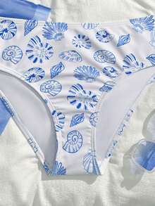 SHEIN Bộ đồ bơi bikini họa tiết hoa thời trang và dễ thương dành cho nữ trẻ, đi biển, đi hồ bơi, đi tiệc thường ngày, đi ngày lễ, đi xuân/hè - Màu xanh lam - Xem 5