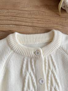 2pcs Baby Girls Minimalist Sweater Set, Infant Toddler White Long Sleeve Sweater Top And Pants Outfit, Casual Suit For Everyday Wear And Outings Baby Knitted Outfit Cream Baby Outfit Baby Knit Two Piece Baby Set Autumn Winter Baby Sweater Sets - Apricot - View 4