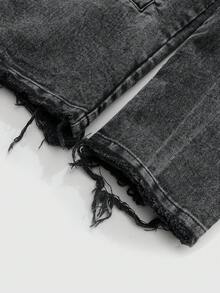 PAVTROS Áo khoác denim rách thời trang nam đính đá, họa tiết chữ, trang phục thường ngày khi đi làm - Nhiều màu - Xem 5