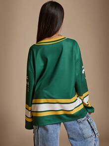 Radiana 青少年女孩休闲运动装数字图案大码长袖平纹T恤 - 綠色 - 查看 2