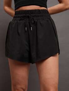 Activina Women's Solid Color Self-Tie Waist Pocket Loose Casual Shorts Sweater Shorts - Black - View 3