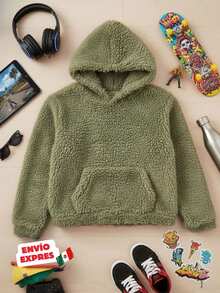 Sudadera de Doble Macuco, suave para niños pequeños con gorro y bolsa al frente. Estilo casual Ideal para invierno, otoño y días frescos. Chamarra Polar para niños de 3 a 7 años con capucha, bolsa de canguro y manga larga en colores vibrantes, cálida, cómoda y moderna. - Verde - Ver 3