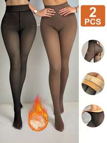 Women Leggings - 黑色+棕色 - 查看 1