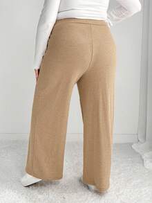 Enliva Melanieangelese Plus Size Women's Pants With Ribbed Pockets And Elastic Waist, For Apple Rounded Body Shape - Khaki - View 2