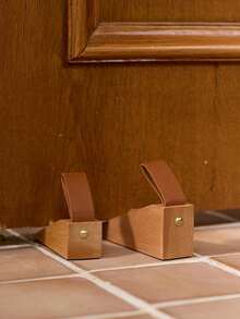 Cirelle 1pc Solid Wood 3d Triangle Sloping Design Door Stopper With Anti-Slip Pad, Nordic Style For Bedroom, Bathroom, Office - Brown - View 3