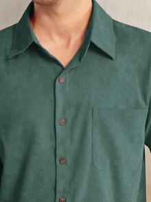 Manfinity RelaxMax Camicia casual da uomo a maniche lunghe con bottoni sul davanti, colore tinta unita, autunnale - Verde - Visualizzare 3