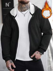 Manfinity CasualCool 男士休闲保暖连帽拉链卫衣，秋季男士拉链连帽衫，男士夹克，男士街头风拉链外套 - 黑色 - 查看 4