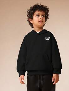 SUMWON Boys Hooded Pullover Sweatshirt With Future Icon Print And Centre Pocket For Fall Winter Casual Wear Vacation - Black and White - View 2