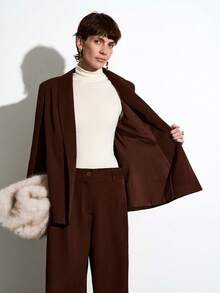 Aalyst 女士优雅法式V领西装外套搭配宽松阔腿裤，适合通勤、度假、下午茶、浪漫场合。 - 咖啡棕 - 查看 9