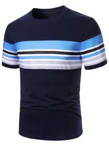 OTTIMOZO Camiseta masculina casual de manga curta com listras coloridas, ideal para o verão. - Multicolorido - Ver 5