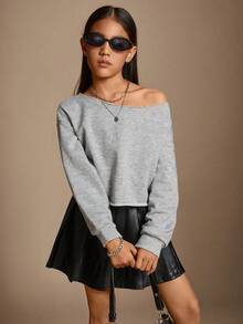 Radiana 青少年女孩短款休闲露肩短款运动衫、长袖上衣 - 灰色 - 查看 1