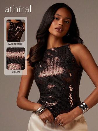 Athîral 女士时尚亮片修身吊带背心，夏季