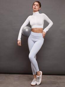 Activina Zip Up Crop Sports Jacket - White - View 7