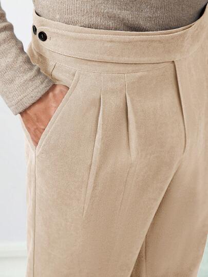 Core Aspect Men's Solid Color High Waist Pleated Straight Leg Casual Pants