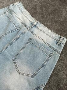 Manfinity EMRG Quần jeans nam dáng rộng, có túi nắp và thiết kế phối vải bên hông, ống loe (không kèm thắt lưng), quần jeans rộng thùng thình, phong cách grunge. - Rửa nhẹ - Xem 5