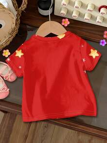 SHEIN Lễ Giáng sinh, Giáng sinh màu đỏ, Người tuyết hoạt hình dễ thương và vui nhộn, Nơ màu hồng, In họa tiết ngôi sao, Áo thun tay ngắn cổ tròn tối giản thường ngày cho bé gái, Phù hợp cho mùa hè, Mọi mùa, Giáng sinh, Năm mới, Phong cách đường phố, Ở nhà, Kỳ nghỉ, Biểu diễn ở trường - Nhiều màu - Xem 3