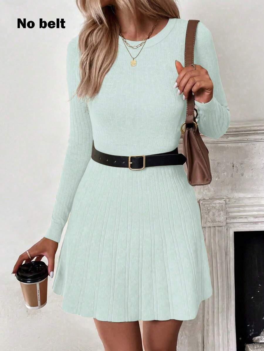 SHEIN LUNE Vestido de punto de unicolor casual, otoño/invierno - Gris Claro - Ver 1