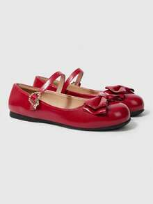 ROMWE Kawaii 女士时尚甜美蝴蝶结装饰平底鞋 - 酒紅色 - 查看 3