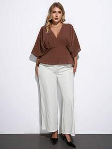 Maija 2026早春大码女装蝙蝠袖上衣，优雅宽松版型，适合万圣节、圣诞节、冬季、工作、办公室、职业女性、日常穿着，棕色上衣，春夏春季情人节狂欢节女装派对海滩婚礼度假休闲装。 - 棕色 - 查看 4