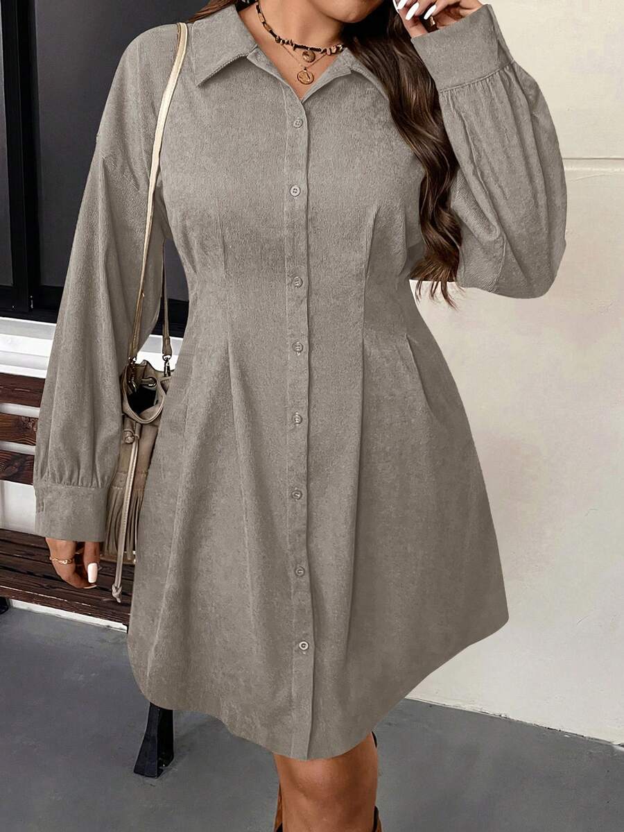 SHEIN VCAY Gaun Kasual Bergaya Vintage Model Cardigan dengan Ikat Pinggang untuk Musim Gugur/Dingin Ukuran Besar - Grey - View 1