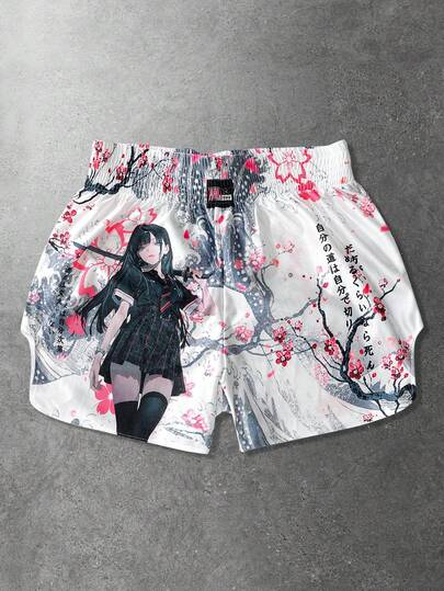 ROMWE MEN Anime Men's Collaboration Boxing Shorts