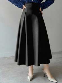 DAZY Women's Elegant High Waist A-Line PU Leather Skirt, Suitable For Commuting - Black - View 5