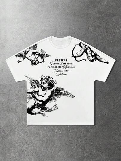 Street Life Camiseta de manga corta con estampado de manga de murciélago para hombre, adecuada para uso diario en primavera/verano