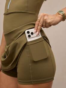Activina 女士休闲运动拉链露背连衣裙 - 橄欖綠 - 查看 8