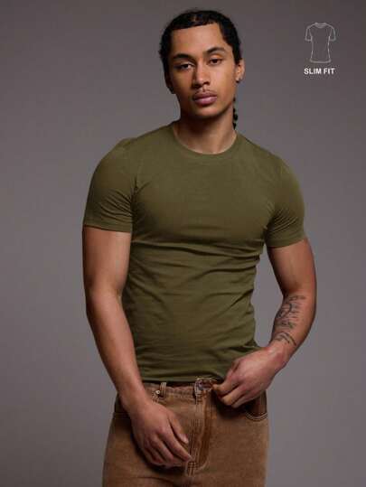 Musero Men Slim Fit Short Sleeve Crew Neck Basic Plain T-Shirt Essentials All Year Round Capsule