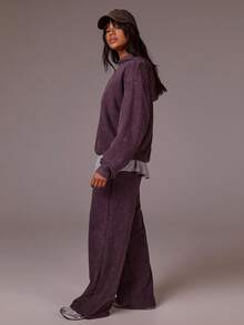 Athîral Women's Faded Brown Washed Sweatshirt | Vintage Effect Fleece Fabric, Oversized Relaxed Fit, Classic Hooded Collar, Drop Shoulder Long Sleeves With Ribbed Cuffs, Minimalist Urban Detailing, Clean Finish, Effortless City Sports Vibe, Androgynous Comfort For Morning Exercise, Running, Dog Walks & Work Commute, Perfect For Autumn & Winter - Purple - View 7
