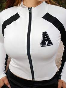 Lupita Cardoza Camiseta de mujer de ajuste ceñido con cuello redondo, bloque de color y decoración con tachas - Blanco y Negro - View 6