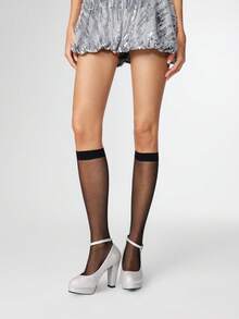 ROMWE Giày cao gót bạc dành cho nữ, mũi kín, quai cài, gót nhọn, đế chống thấm nước, giày công sở trang trọng, giày cao gót thấp cho dịp Giáng sinh - Bạc - Xem 2