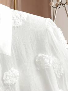 Modelyn Women's 3D Floral Long Sleeve Romantic Elegant Versatile Fashionable Plus Size Blouse - White - View 4