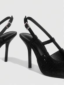 CUCCOO SZL Giày cao gót mũi nhọn đính đá thời trang sang trọng thanh lịch dành cho nữ - màu đen - Xem 8