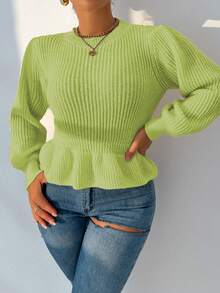 Zolique Women's Sweater Women's Top Knitted Long Sleeved Lantern Sleeves White Stripe Loose Friends Gathering Four Seasons Autumn And Winter Women's Clothing - Green - View 4