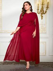 Reflora Einfarbiges Kleid mit Flügelärmel und Twist-Taille in Große Größen, geeignet für Party und Bankett - Rot - Übersicht 6