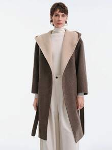 Aalyst 女士连帽系带宽松羊毛混纺长袍，优雅百搭，适合派对、万圣节、圣诞节、新年、感恩节、冬季等场合。 - 卡其色 - 查看 5