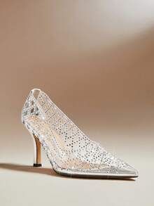 SHUZIA Women's Sexy Crystal Decor Party Elegant Clear High Heel Pumps For Christmas - Clear - View 6