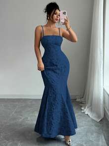 Rafferiza 时尚百搭无袖缎面印花蓝色派对连衣裙，女士款 - 藏蓝色 - 查看 3