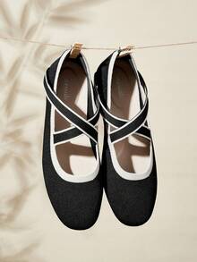 Ressula Women's Casual Criss-Cross Flat Slip-On Shoes For Daily Wear For Christmas - Black - View 1
