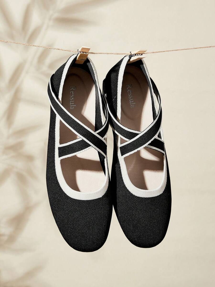 Ressula Women's Casual Criss-Cross Flat Slip-On Shoes For Daily Wear For Christmas - Black - View 1