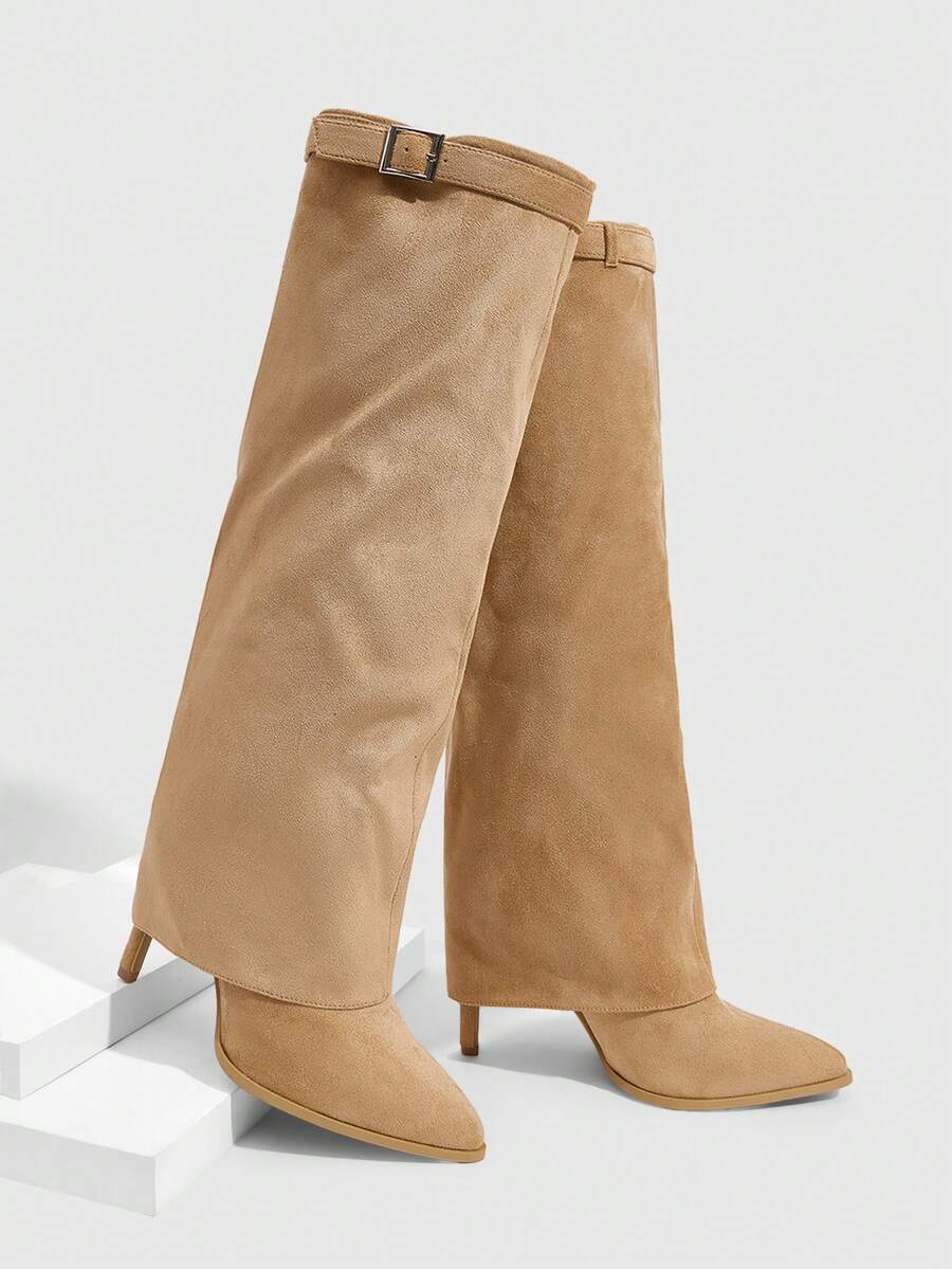 CUCCOO SZL Women's Pointed Toe Buckle Design Fashion High Heel Knee-High Boots For Christmas