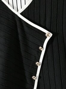 Franclia 休闲时尚百搭通勤秋冬女装内搭条纹衬衫领子拼接松紧带黑色拉绒条纹收腰显瘦二合一女教师装女秋冬长袖T恤女松紧腰秋冬修身黑裤子拉绒喇叭裤女秋冬两件套优雅女装套装 - 黑色 - 查看 7